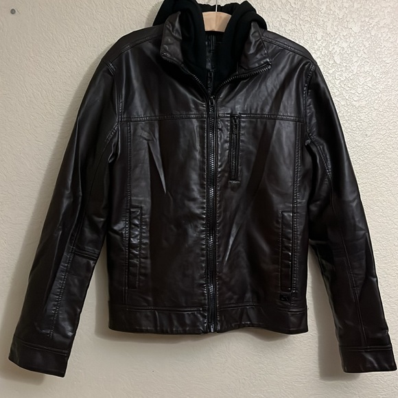 Calvin Klein Other - Calvin Klein Brown Vegan Leather Jacket Men's Small - Zip in Hood